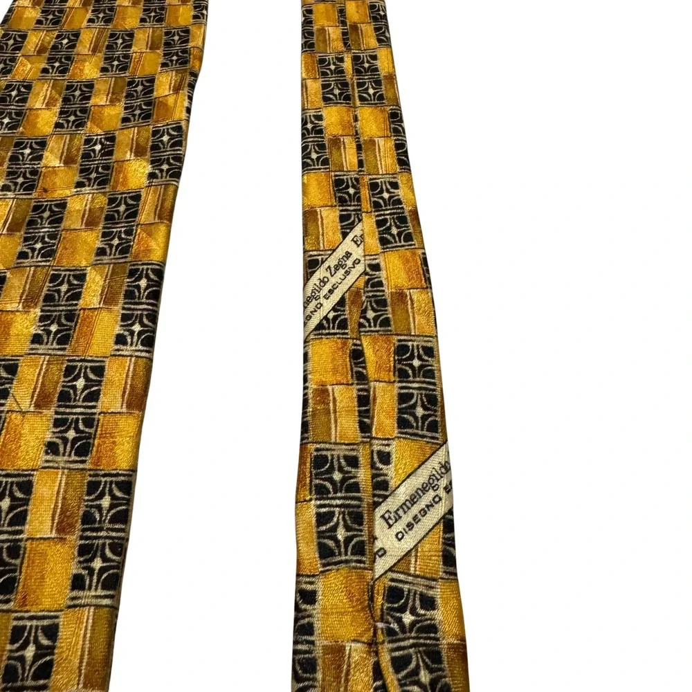 Ermenegildo Zegna 100% Wool Italy Made‎ Yellow Black Multicolor Tie Designer